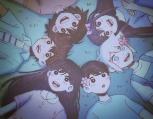 Tout les amis d'Omori couché sur le sol regardant le ciel