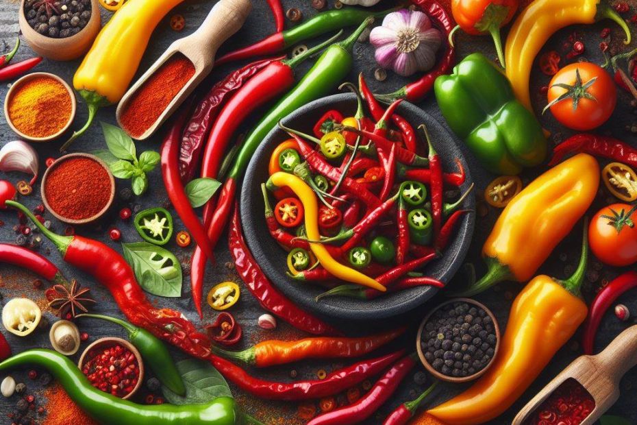 Photo vue du dessus d'une table avec plein de piment