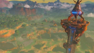 la carte de breath of the wild vu du ciel par dessus une tour.